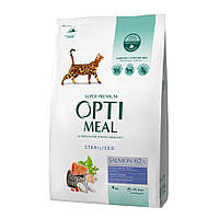 Optimeal сухой корм с лососем для стерилизованных кошек и кастрированных котов 4 кг