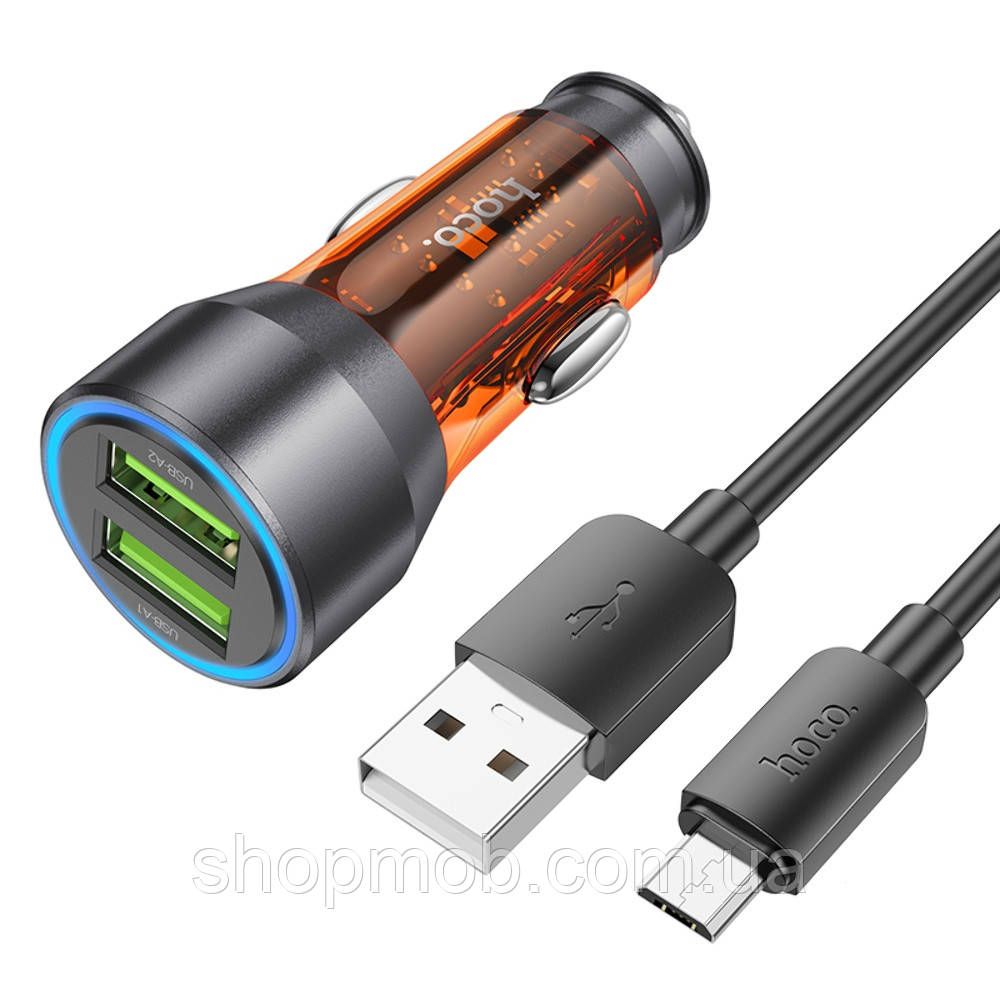 SM  SM Автомобильное зарядное устройство Hoco NZ12 2 USB QC 36W transparent orange + кабель USB to MicroUSB