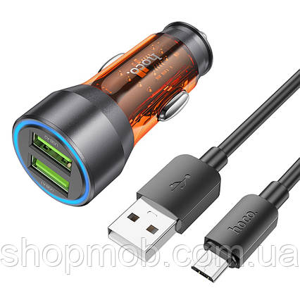 SM  SM Автомобильное зарядное устройство Hoco NZ12 2 USB QC 36W transparent orange + кабель USB to MicroUSB, фото 2