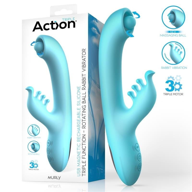 Вібратор із потрійною стимуляцією Action Murly Rotating Ball Rabbit Vibrator, фото 1