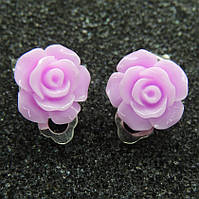 Сережки кліпси дитячі для вух без пробивання квітка Фіолетова Чайна Троянда