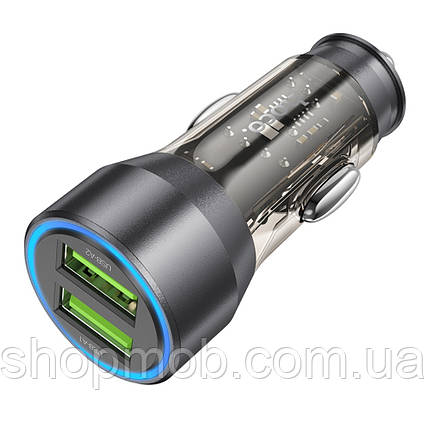 SM  SM Автомобильное зарядное устройство Hoco NZ12 2 USB QC 36W transparent black, фото 2