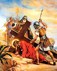 Картина стразами ТМ Алмазна мозаіка Ісус падає вдруге (DMF-450) 40 х 50 см (На підрамнику)