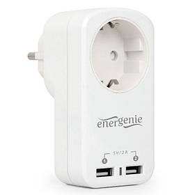 Зарядний пристрій 2х USB по 2.1 A, зі наскрізною розеткою EnerGenie EG-ACU2-01-W — MegaLavka
