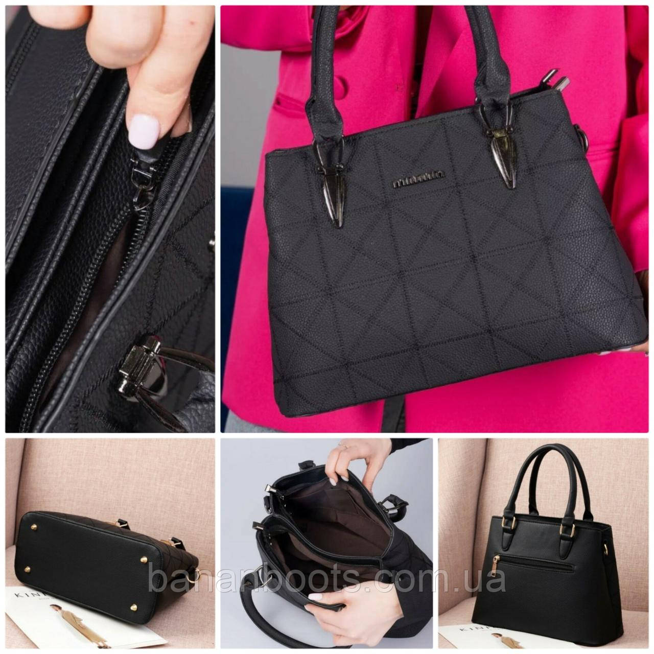 Класична чорна сумка на плече з двома ручками, повсякденна сумочка для дівчини