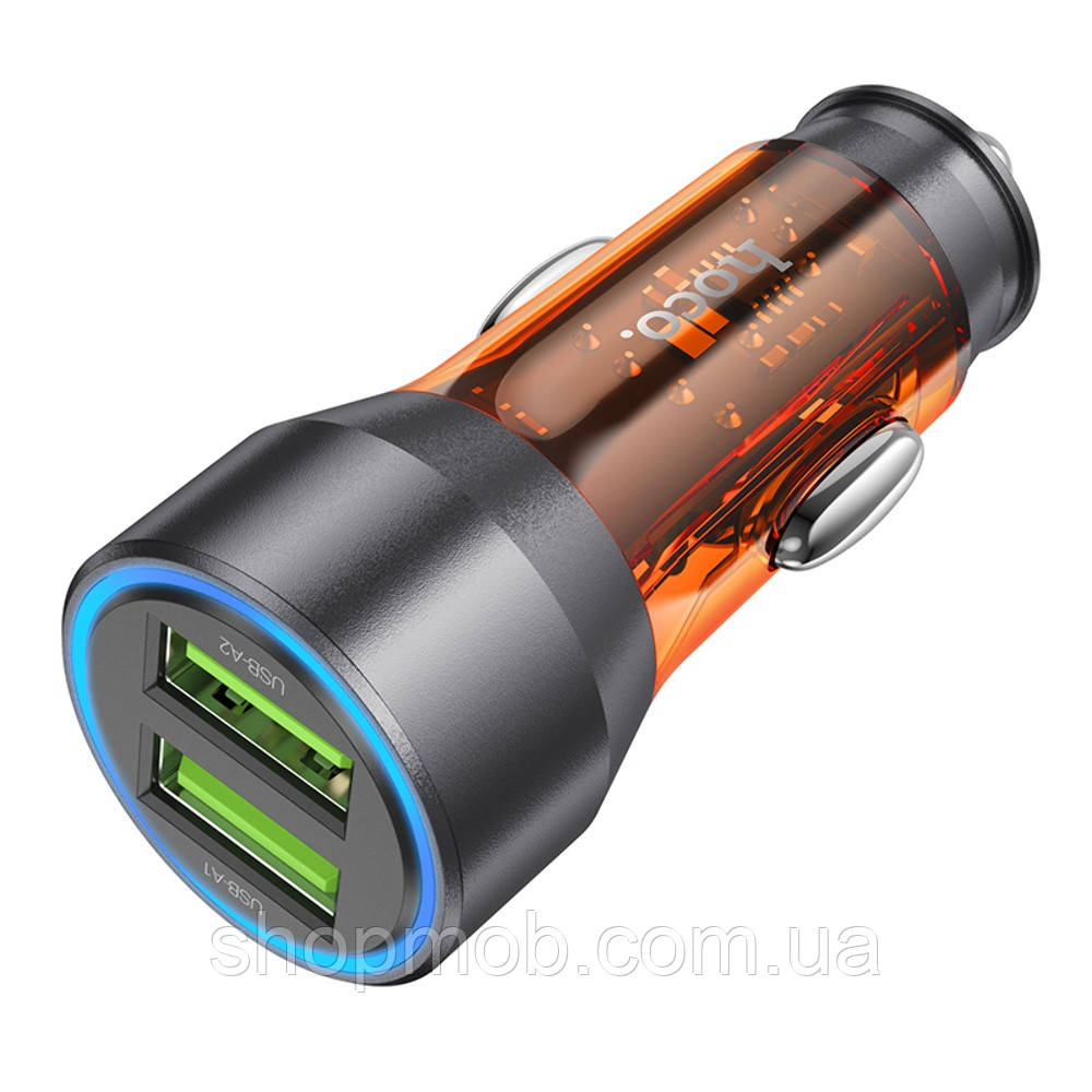 SM  SM Автомобильное зарядное устройство Hoco NZ12 2 USB QC 36W transparent orange