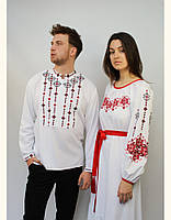 Парні вишиванки білі лляні "Stefania" з кольоровою вишивкою сукня + сорочка XS