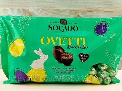 Шоколадні яйця "Ovetti" Socado в молочному шоколаді з горіховою начинкою 1 кг (Італія)