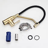 Змішувач для кухні FRAP F4497-3, гнучкий вилив, золото, фото 4