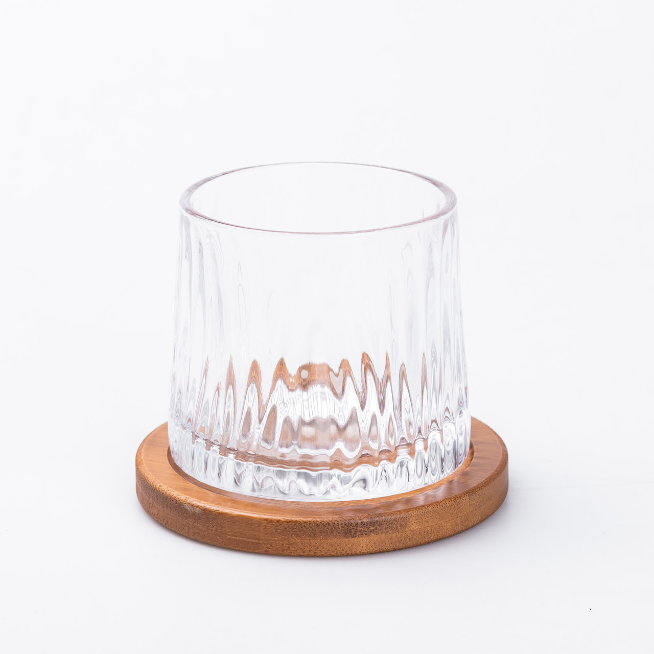Склянка для віскі дзига скляна прозора з дерев’яною підставкою
