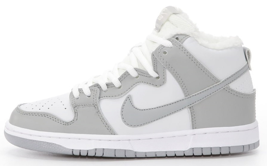 Зимові жіночі кросівки Nike SB Dunk High Grey White з хутром