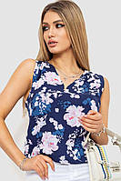 Блуза с цветочным принтом без рукавов, цвет сине-розовый