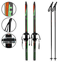 Лыжи беговые подростковые в комплекте с палками Zelart SK-0881-130B цвет черный-салатовый-оранжевый lk