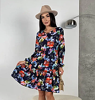 Коктейльное платье женское бэби долл в цветочек синее легкое платье с рукавом свободное платье