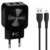 Сетевое зарядное устройство Gelius Prime 12W/2.1A 2xUSB + кабель MicroUSB Black (GU-HC02)