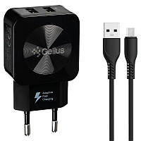 Мережевий зарядний пристрій Gelius Prime 12W/2.1A 2xUSB + кабель MicroUSB Black (GU-HC02)