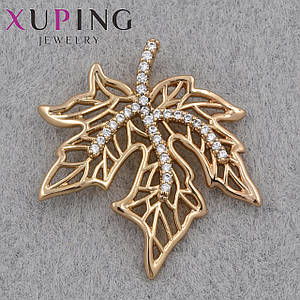Кулон жіночий Xuping Jewelry медичне золото золотистого кольору листочок зі стразами розмір виробу 23х25 мм