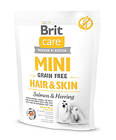 Сухой корм для взрослых собак маленьких пород Брит Brit Care Mini Grain Free Hair & Skin 400 г