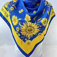 Патриотический украинский желто голубой платок. Натуральный атласный турецкий платок Соняшники