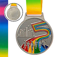 Медаль спортивная с лентой цветная Zelart Бег Марафон C-0348 цвет серебряный lk