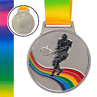 Медаль спортивная с лентой цветная Zelart Большой теннис C-0338 цвет серебряный lk