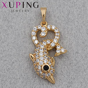 Кулон женский Xuping Jewelry медицинское золото золотистого цвета дельфин с стразами размер изделия 20х15 мм