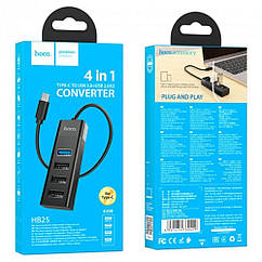 DR USB Hub Hoco HB25 Easy mix 4-in-1 converter (Type-C to USB3.0+USB2.0*3) Колір Чорний