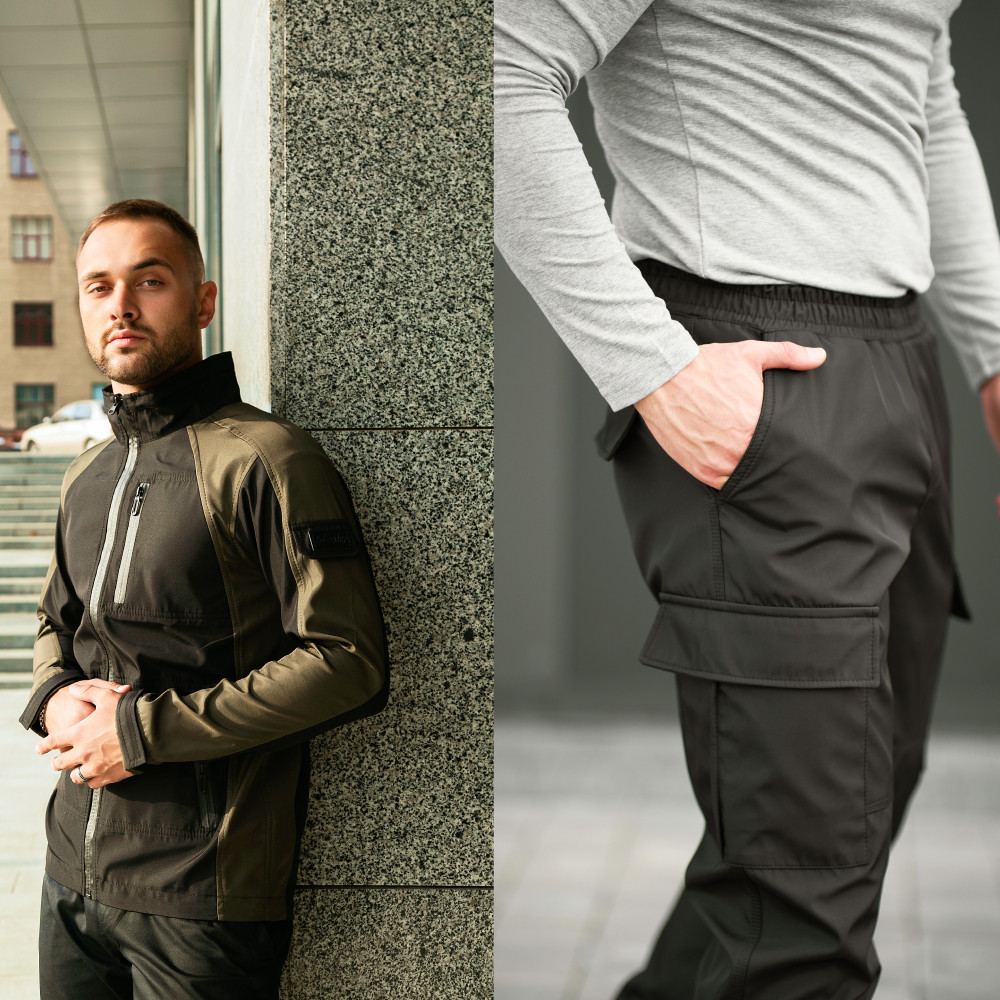 Комплект чоловічий костюм Intruder: куртка soft shell light "iForce" хакі + штани "Hope" чорні