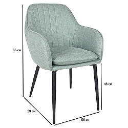 Стільці з підлокітниками кольору ментол Emily тканинні на чорних металевих ніжках у їдальню