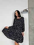 Коктейльна сукня жіноча бебі долл в горошок біле горошок легка сукня з довгим рукавом вільна сукня до коліна, фото 2