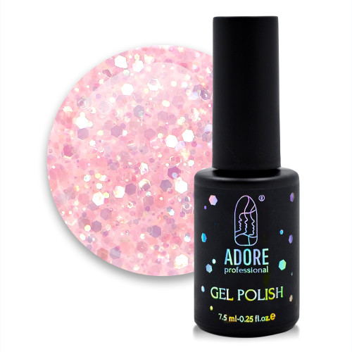 Гель-лак для нігтів Adore professional G-03 - fergie, рожевий з бузковим глітером, 8 мл