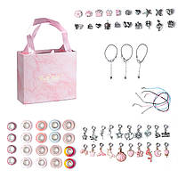 Набір для створення шарм браслетів для дівчаток в стилі ПАНДОРА 65 деталей Рожевий