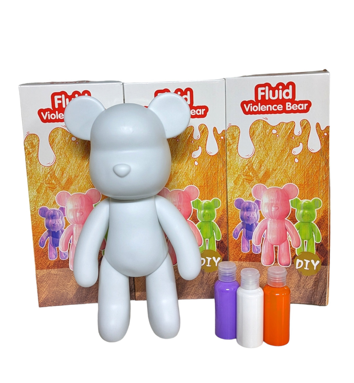 Флюїдний ведмедик DIY Creative Fluid Bear 33 см з фарбами 3 шт Помаранчево-фіолетовий
