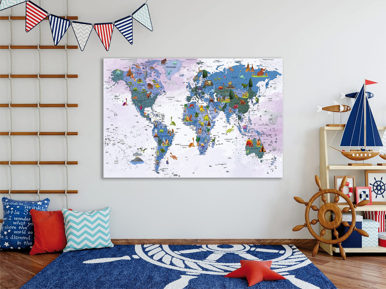 Картина дитяча на полотні для підлітка в дерев'яній рамці велика, фото 1