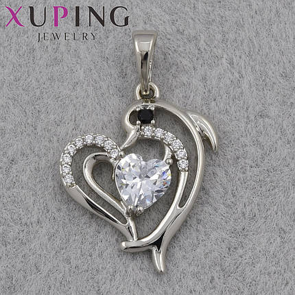Кулон женский Xuping Jewelry медицинское золото серебристого цвета дельфин с камушками размер изделия 20х16 мм, фото 1