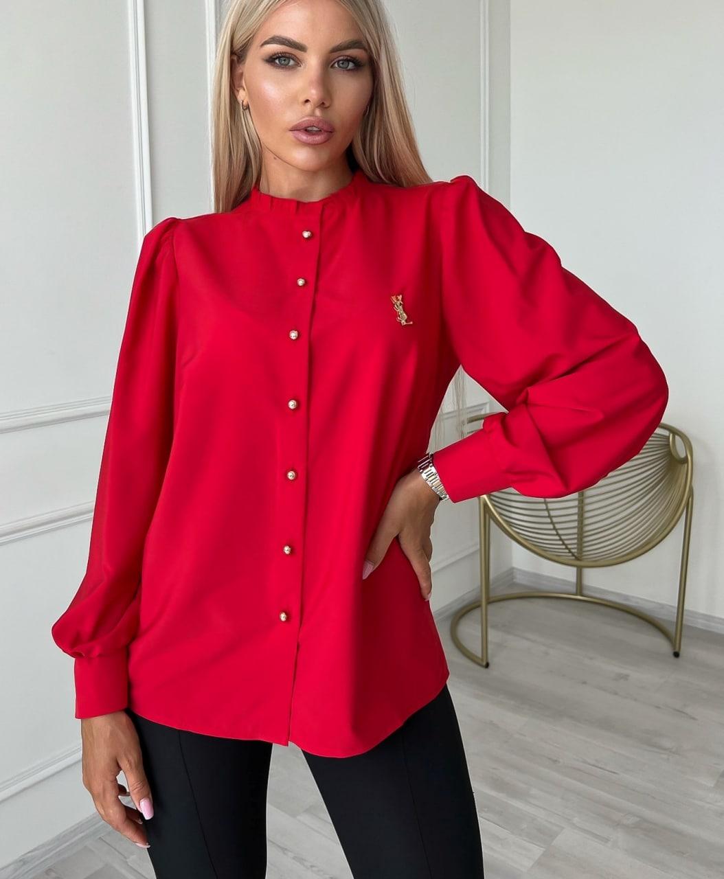 Повсякденна однотонна ділова жіноча блузка-сорочка софт з вільними рукавами, в кольорах і розмірах
