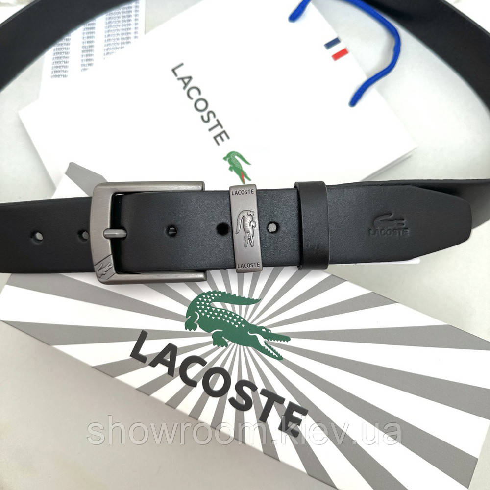 Чоловічий шкіряний брендовий ремінь Lacoste (996) чорний