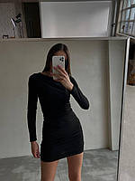 Повседневное силуэтное женское платье пуш ап со сборками по бокам креп дайвинг, мокко и черный, размер 42/46
