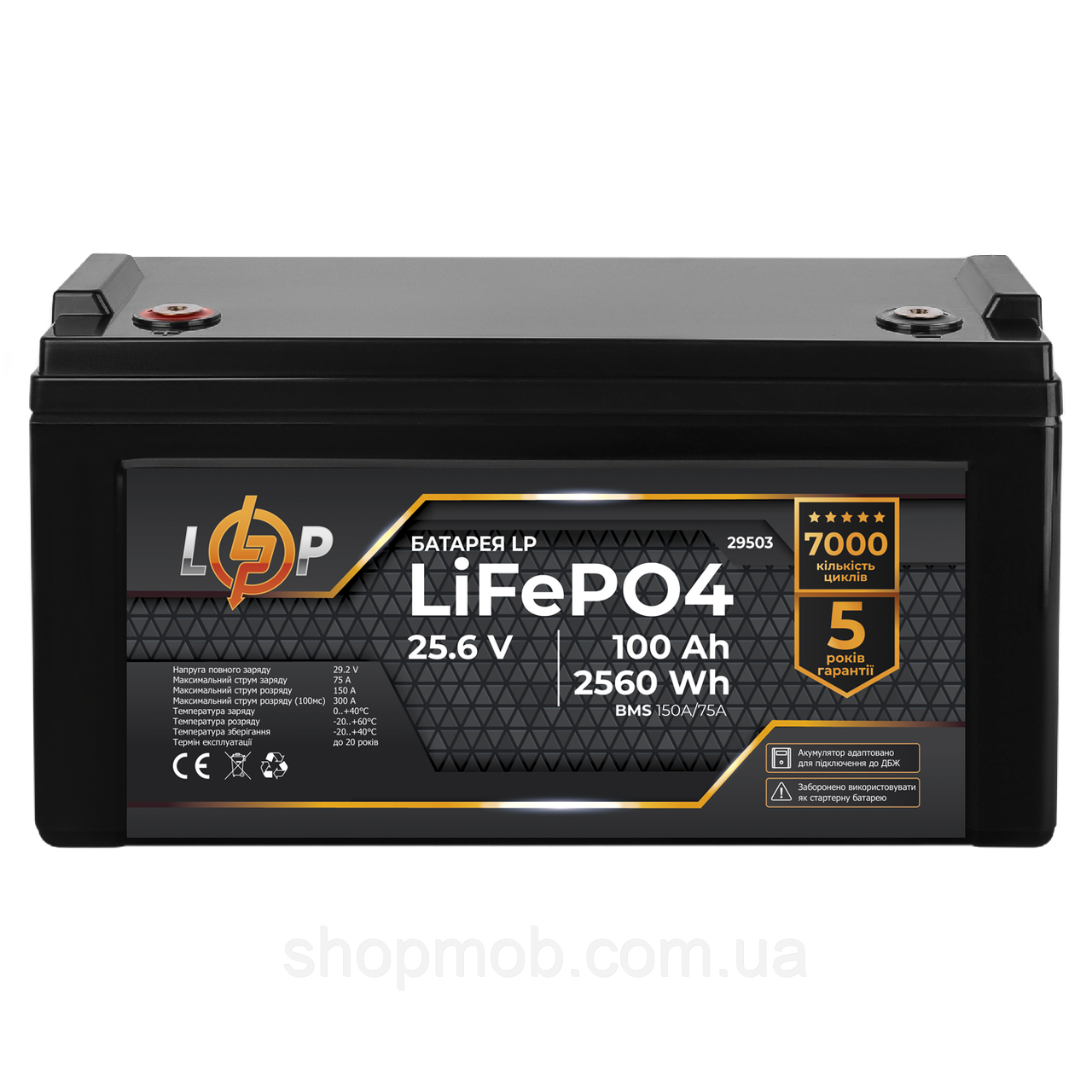 SM  SM Аккумулятор LP LiFePO4 25,6V - 100 Ah (2560Wh) (BMS 150A/75А) пластик для ИБП