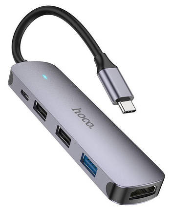 HUB перехідник Hoco HB27 5in1 Type-C штекер на HDTV/USB3.0/USB2.0*2/Type-C PD (підтримка 4K 30Hz, заряд, фото 1