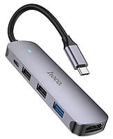 HUB переходник Hoco HB27 5in1 Type-C штекер на HDTV / USB3.0 / USB2.0*2 / Type-C PD (поддержка 4K 30Hz, заряд