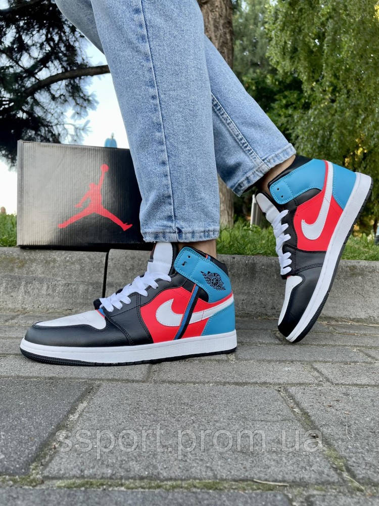 Кросівки Nike Air Jordan 1 (білий/червоний/синій/блакитний)