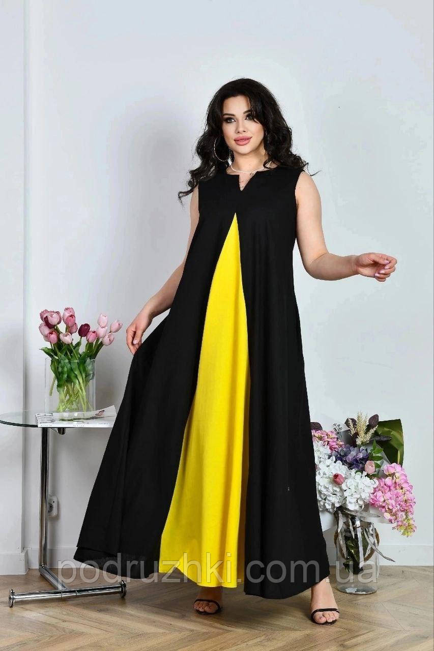 Жіноча літня сукня максі довжини Тканина льон Розміри 50-54, 56-60, фото 1