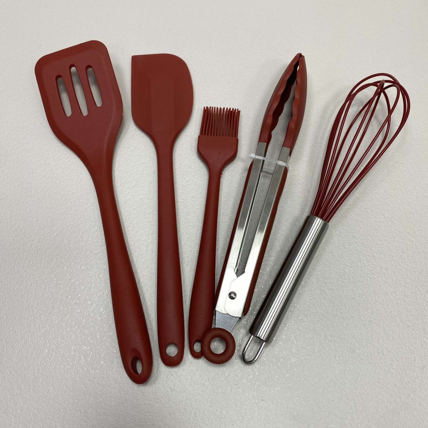 Набір кухонного приладдя силіконовий 5 предметів A-PLUS 1962 бордовий, фото 1