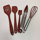 Набір кухонного приладдя силіконовий 5 предметів A-PLUS 1962 бордовий, фото 4