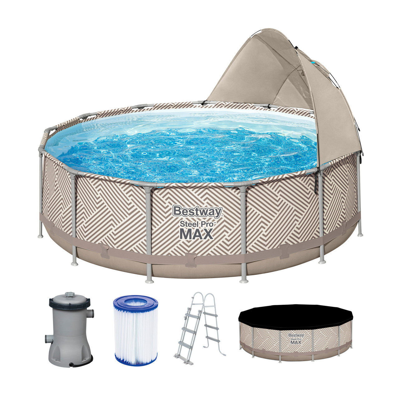 Каркасний басейн Bestway 561FY Steel Pro MAX™ з фільтр-насосом Ø 396 x 107 см, дизайн Op Art
