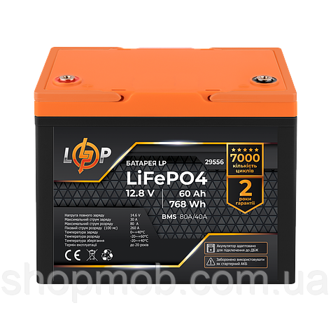 SM  SM Аккумулятор LP LiFePO4 для ИБП 12,8V - 60 Ah (768Wh) (BMS 80A/40А) пластик, фото 2