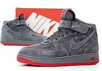 Зимові чоловічі кросівки Nike Air Force 1 High Grey Red Fur з хутром