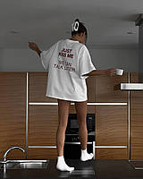 Ray Женская базовая белая футболка с большой надписью на спине; размер: 42-46 универсальный