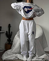 ШОК! Женский спортивный костюм в стиле оверсайз свитшот с накатом и джоггеры молочный цвет; размер: 42-44,